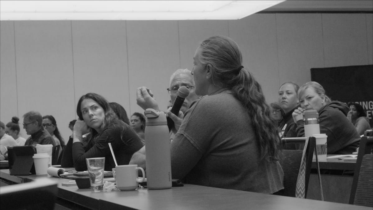 Attendee asking a question during a Q&A